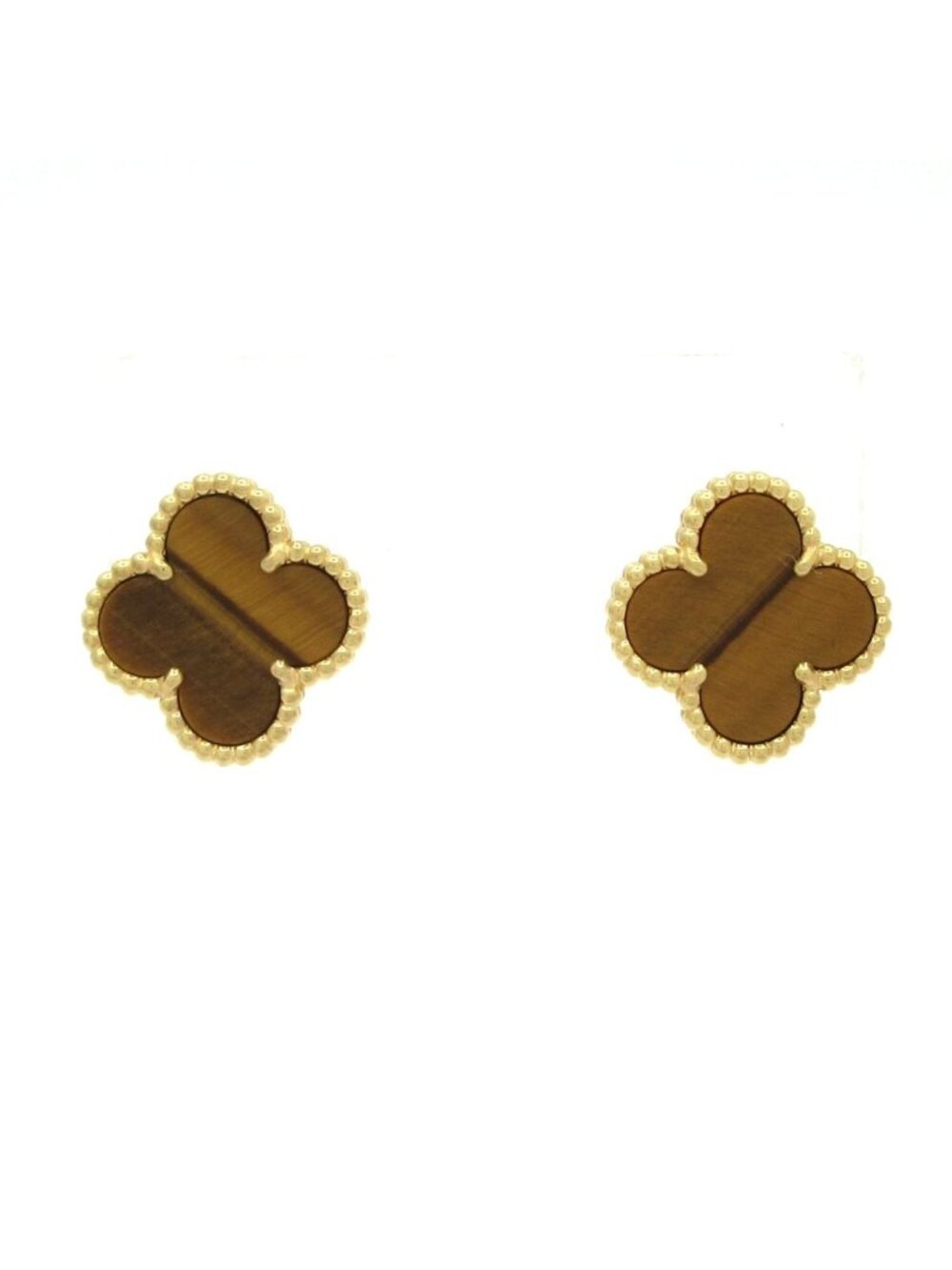 Van Cleef & Arpels Earrings Vintage Alhambra 18k Yellow Gold Tiger's Eye Clip
